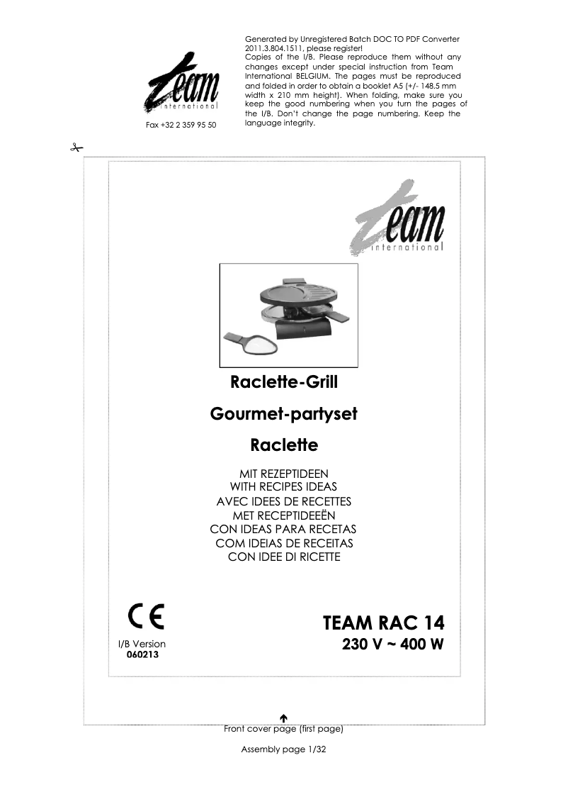 Page 1 de la notice Manuel utilisateur Team RAC 14