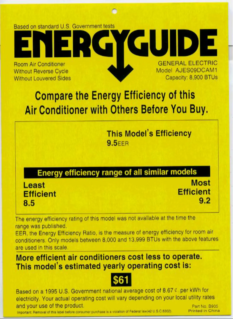 Page n°1 - Label énergétique GE AJES09DCA