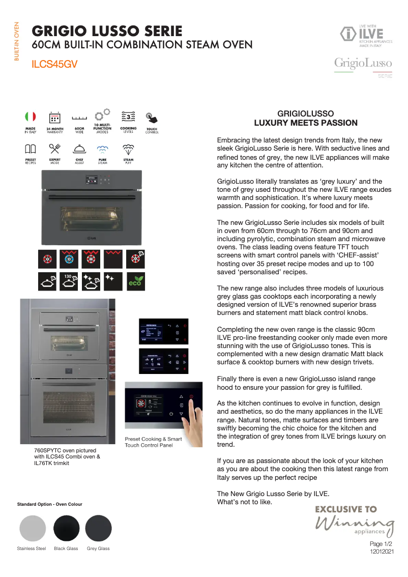 Page n°1 - Fiche technique Ilve ILCS45GV