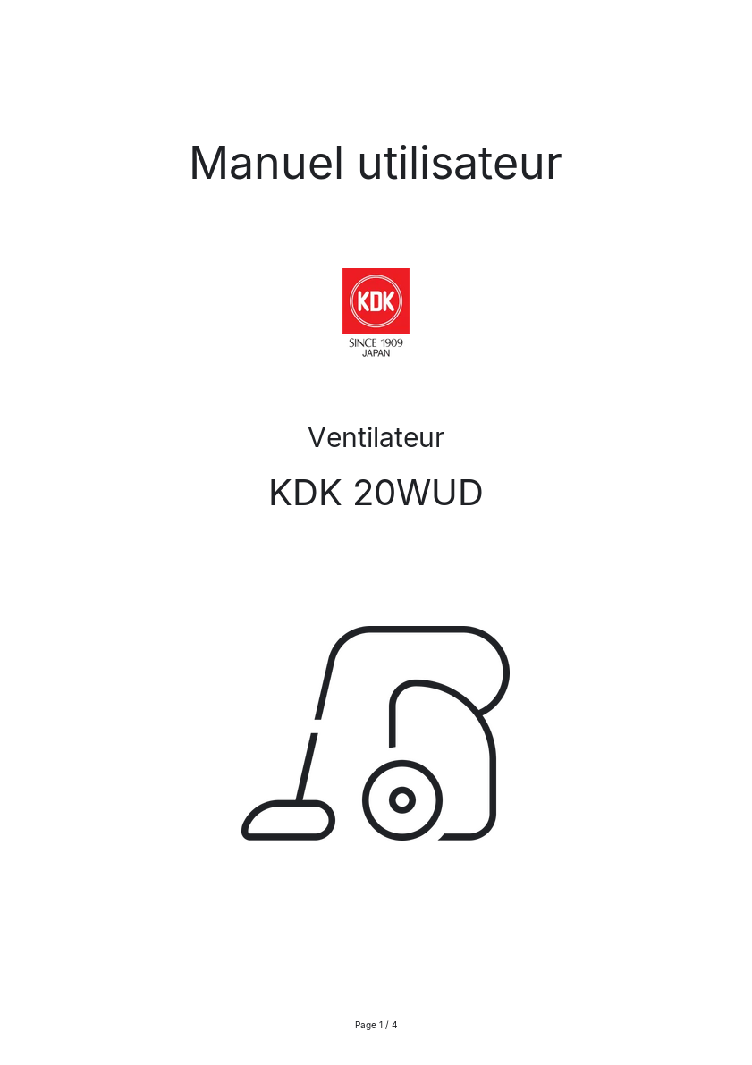 Page n°1 - Manuel utilisateur KDK 20WUD
