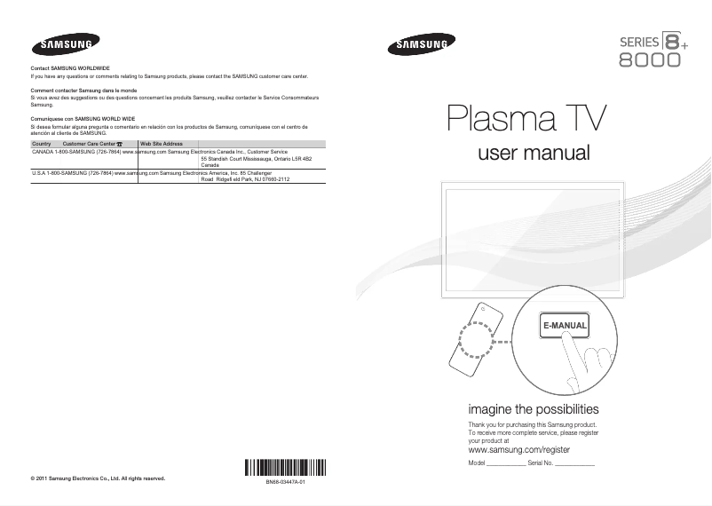 Page n°1 - Manuel utilisateur Samsung PN51D8000
