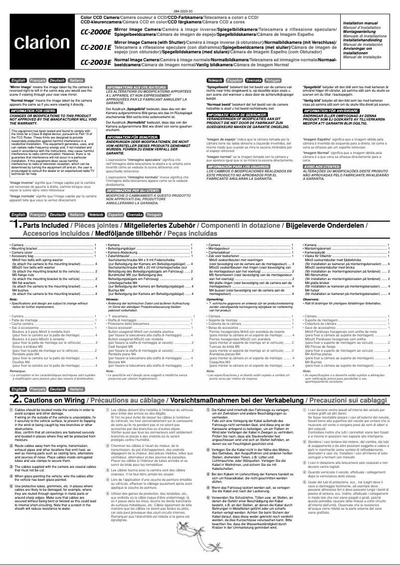 Page 1 de la notice Manuel utilisateur Clarion CC-2003E