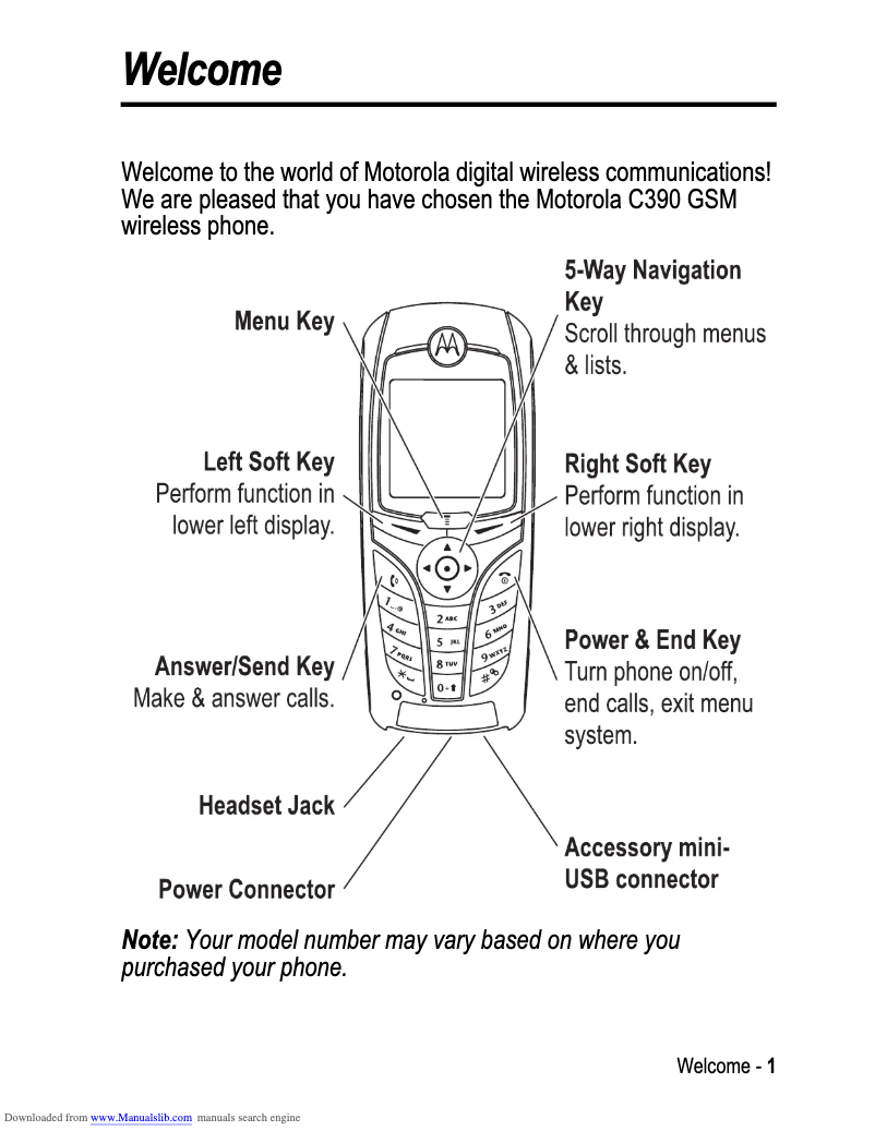Page 1 de la notice Manuel utilisateur Motorola C390