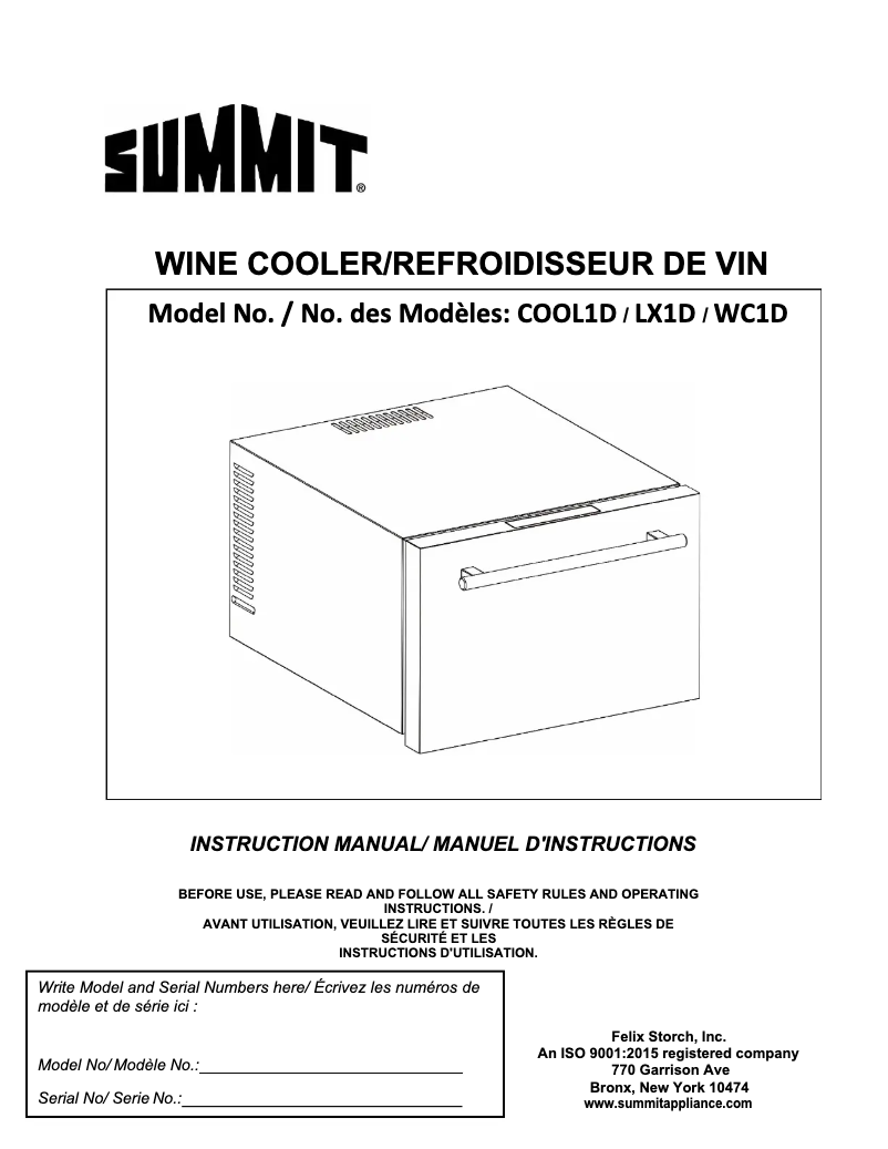 Page 1 de la notice Manuel utilisateur Summit COOL1D