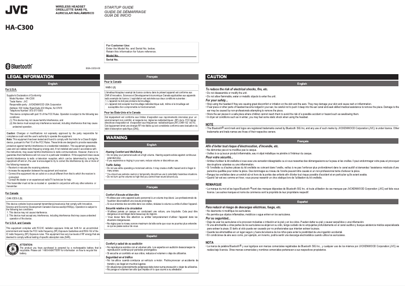 Page 1 de la notice Manuel utilisateur JVC HA-C300