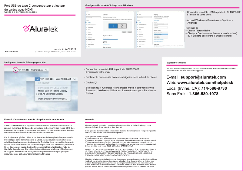 Page n°1 - Guide de démarrage rapide Aluratek AUMC0302F
