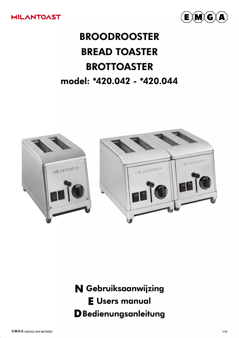 Page 1 de la notice Manuel utilisateur MilanToast 420042