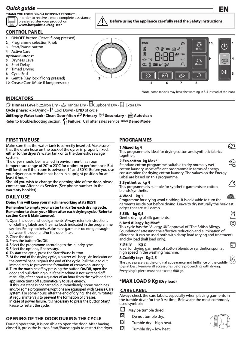 Page n°1 - Manuel utilisateur Hotpoint NT M11 92XBY UK