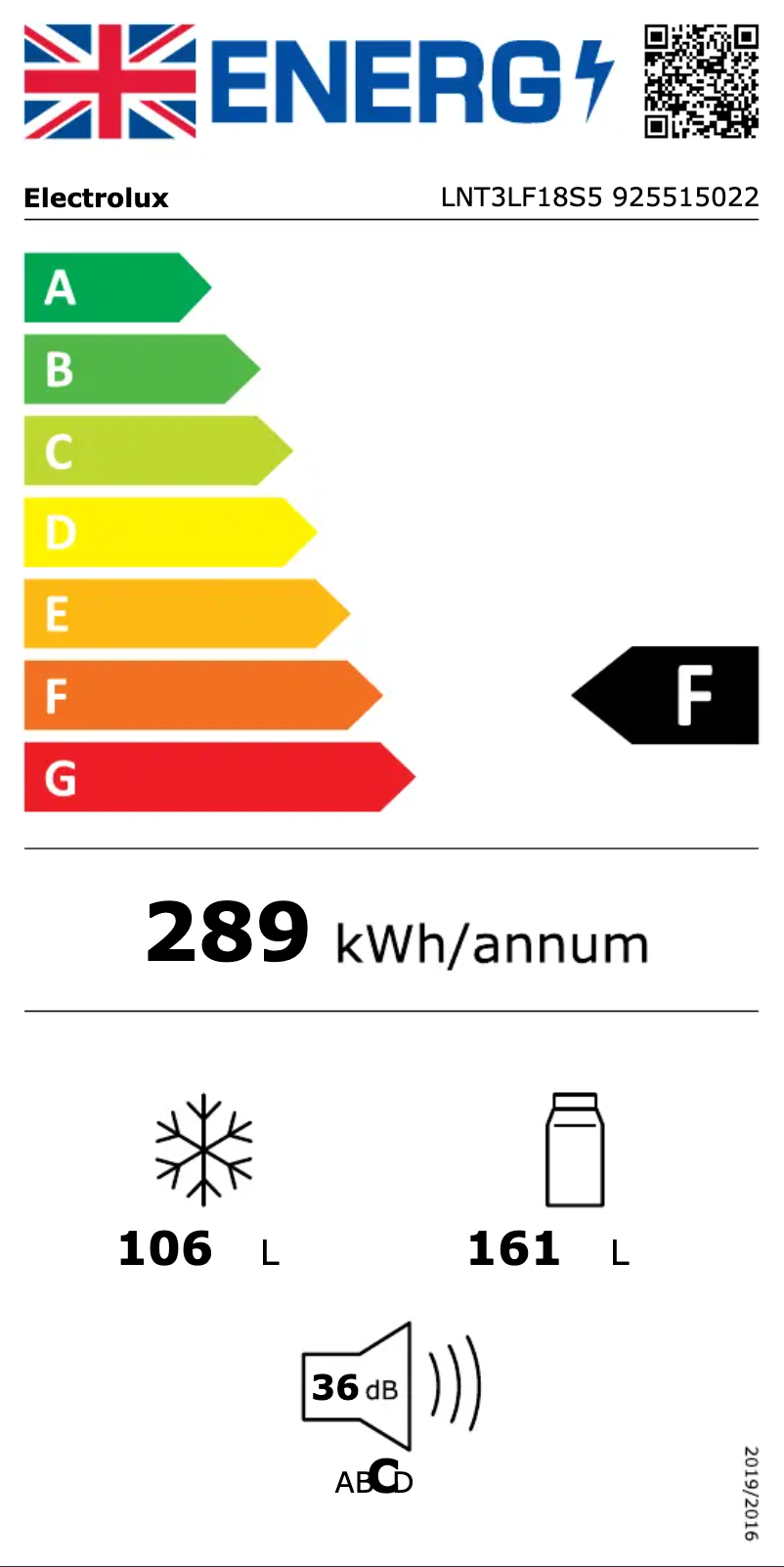 Page n°1 - Label énergétique Electrolux LNT3LF18S5