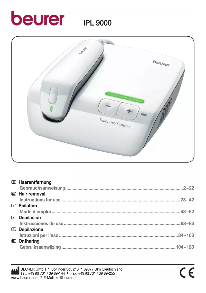 Página 1 del manual Manual de usuario Beurer SalonPro System IPL 9000