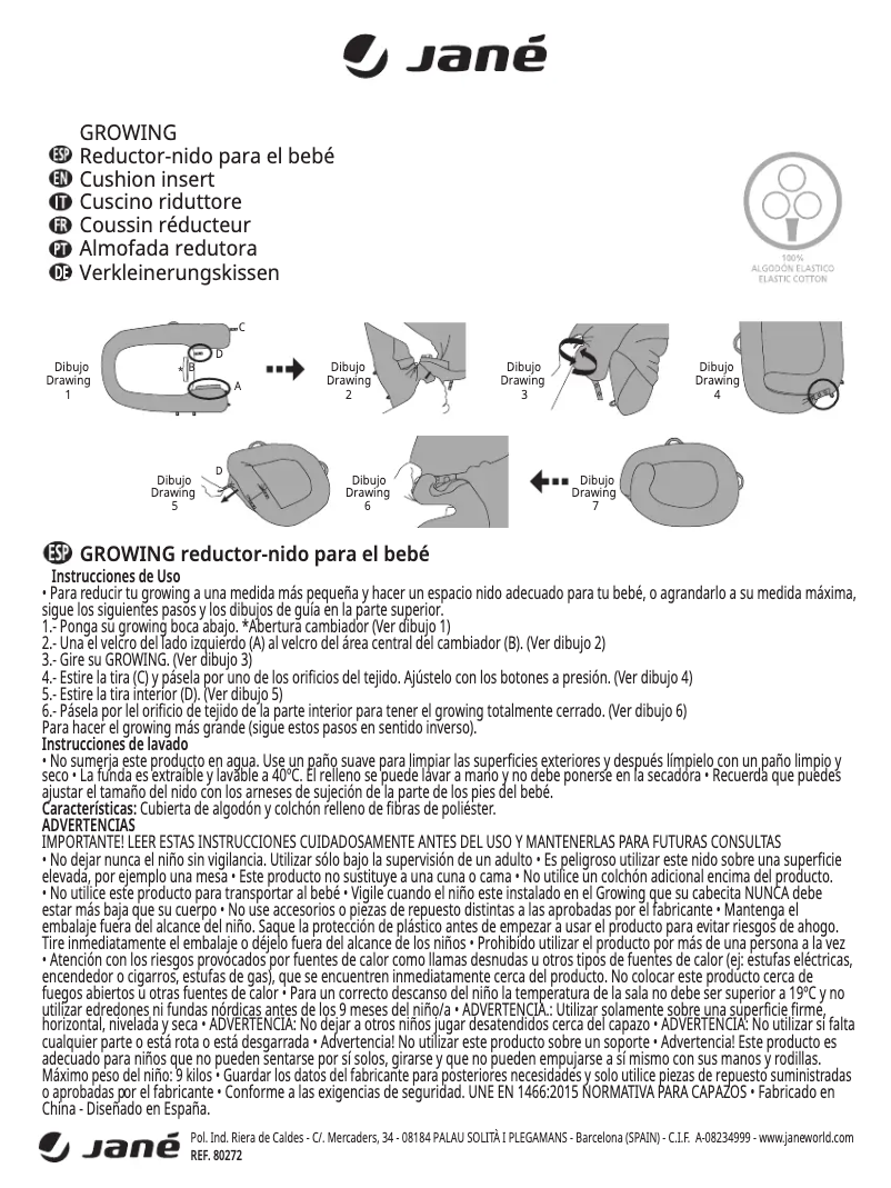 Page 1 de la notice Manuel utilisateur Jane Growing Baby Nest