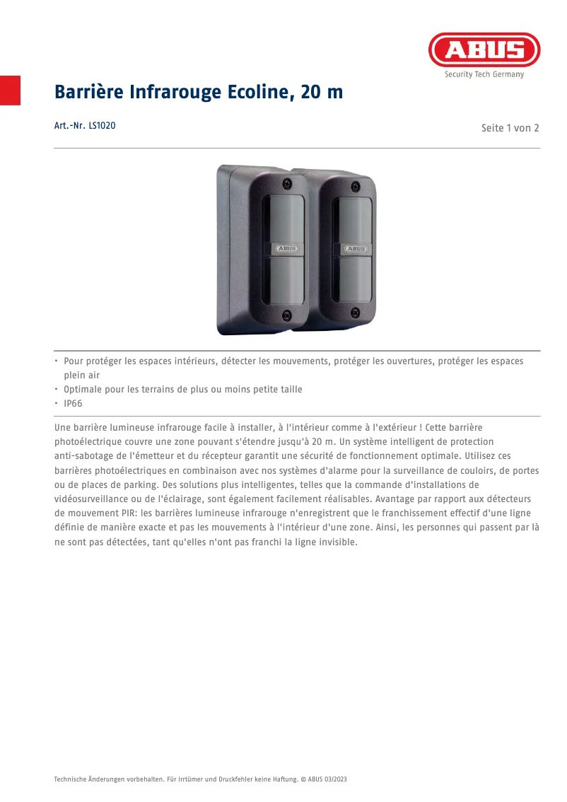 Image de la première page du manuel de l'appareil LS1020