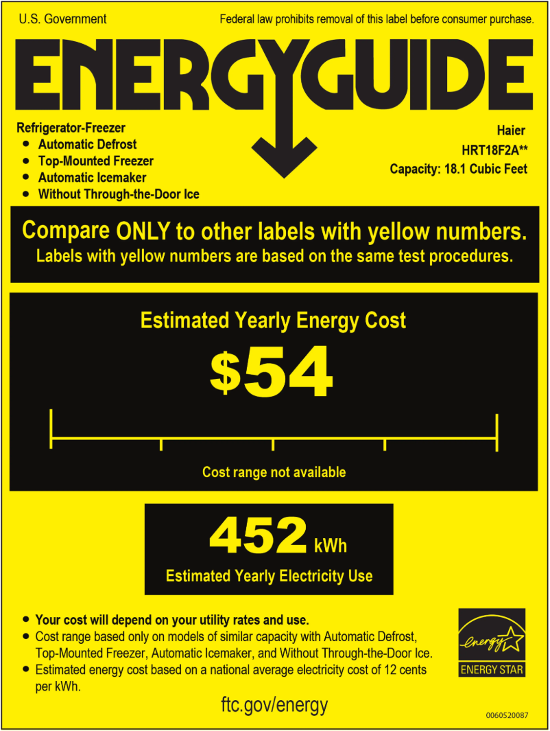 Page 1 de la notice Label énergétique Haier HRT18F2APE