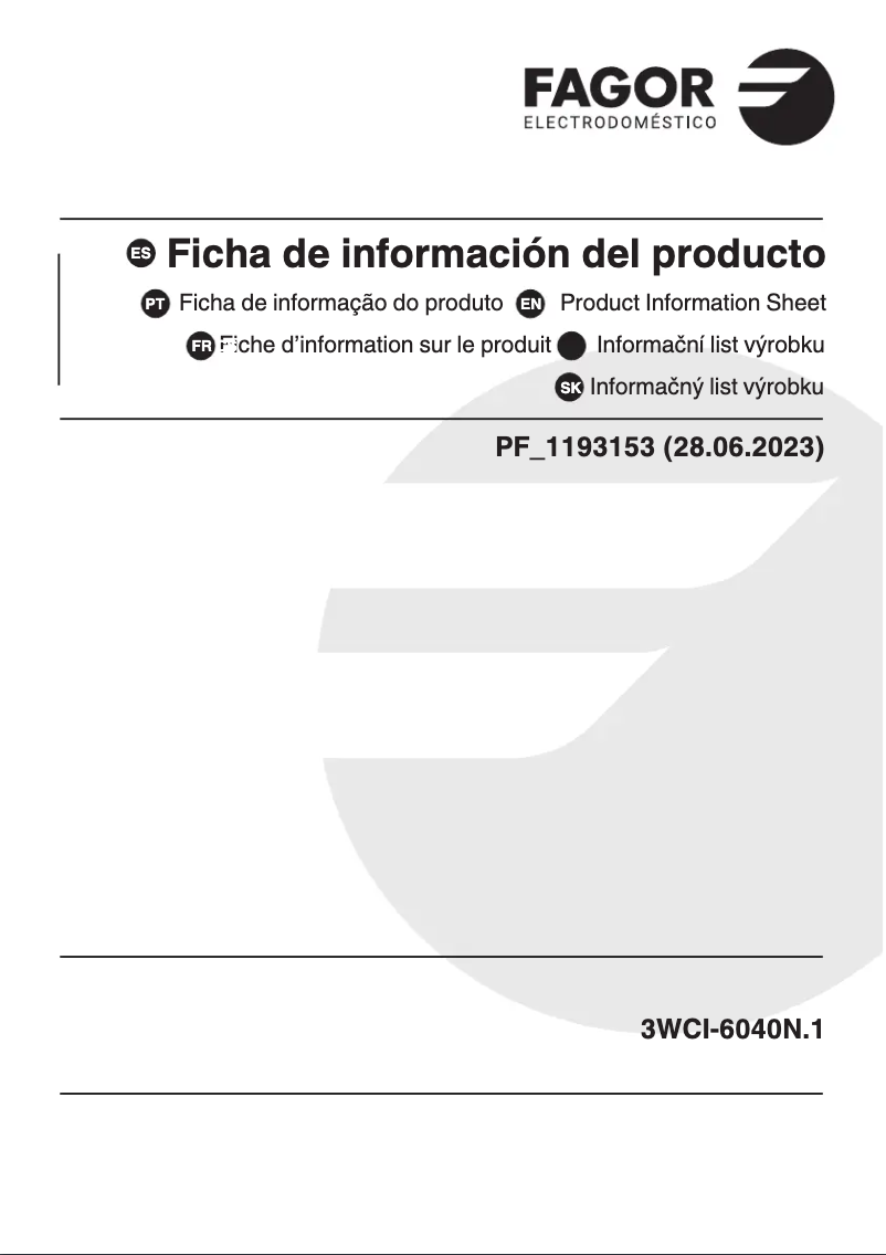 Page 1 de la notice Fiche technique Fagor 3WCI-6040N