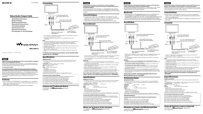 Page 1 de la notice Manuel utilisateur Sony WMC-NWV10