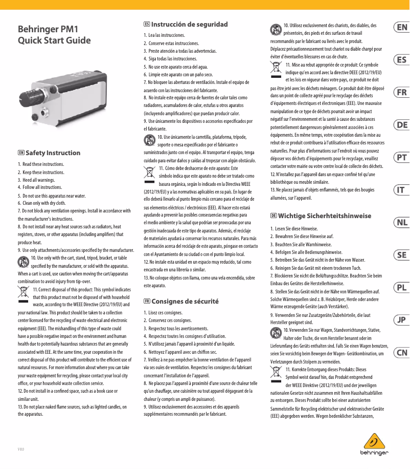 Page 1 de la notice Guide de démarrage rapide Behringer PM1