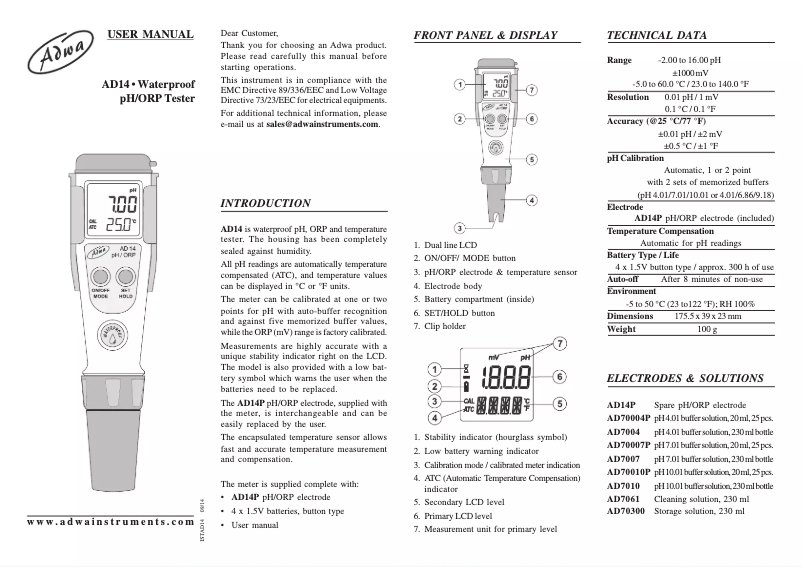 Page n°1 - Manuel utilisateur Adwa AD14