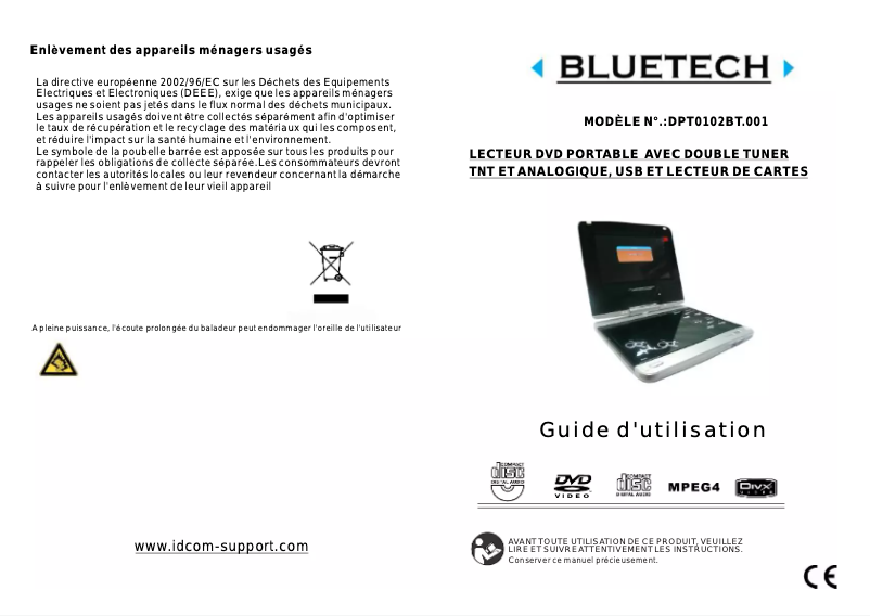 Page 1 de la notice Manuel utilisateur Bluetech DPT0102BT
