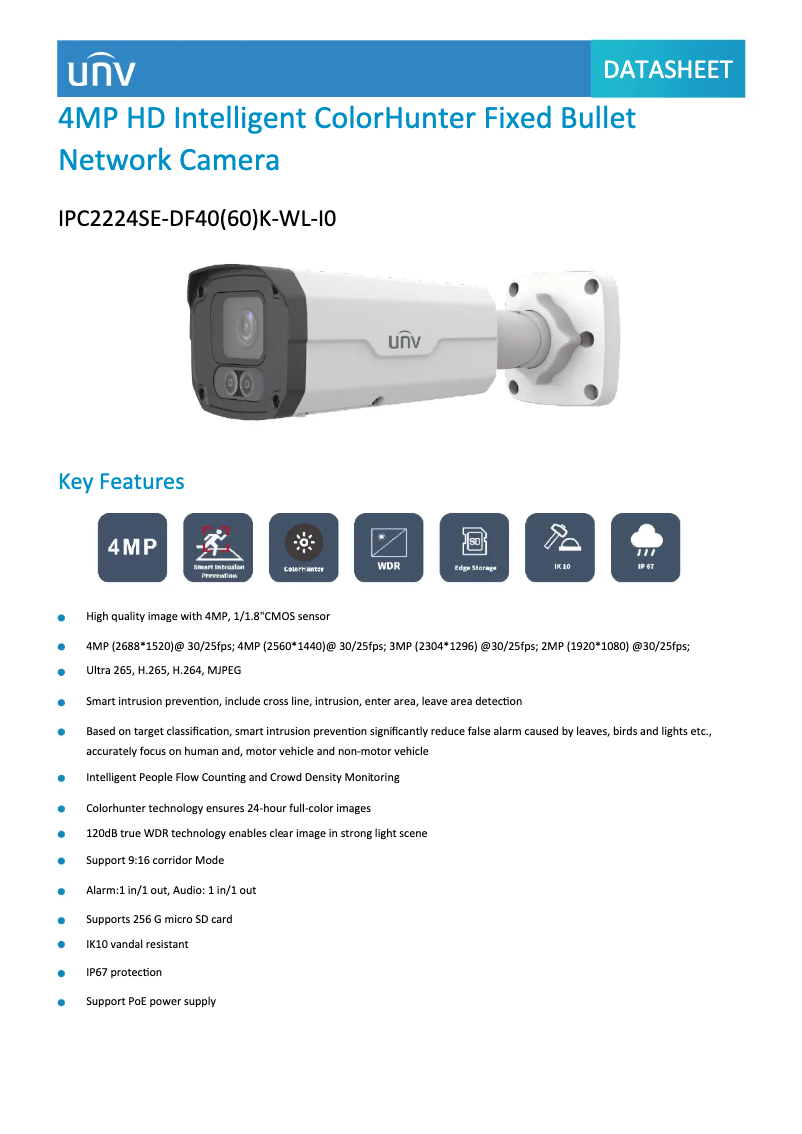 Page n°1 - Fiche technique UniView IPC2224SE-DF40(60)K-WL-I0