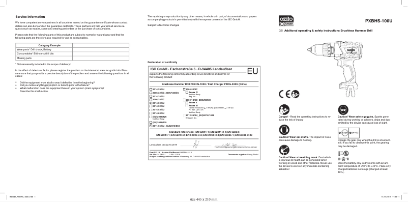 Page 1 de la notice Manuel utilisateur Ozito PXBHS-100U