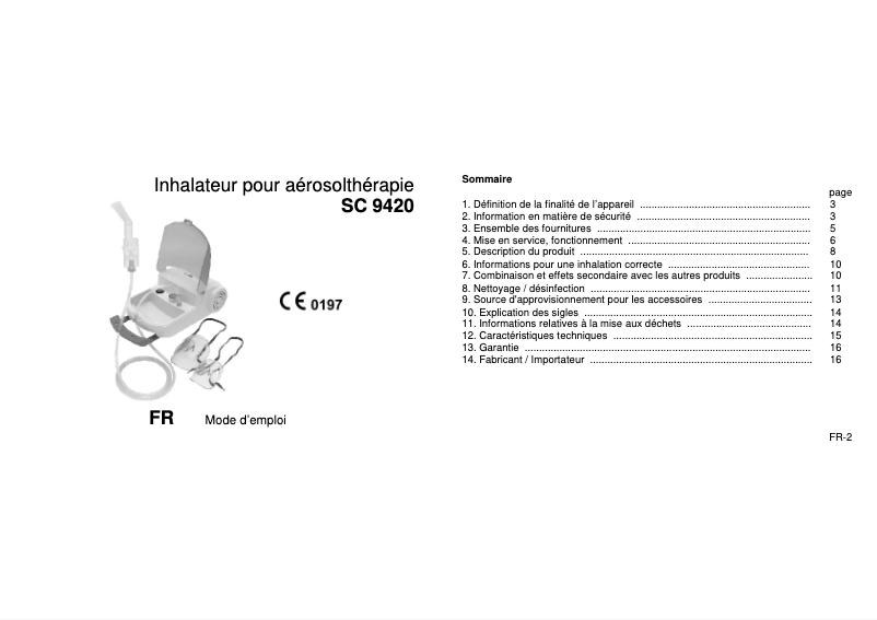 Page 1 de la notice Manuel utilisateur Scala SC 9420