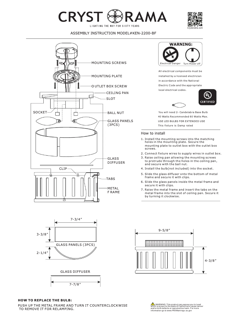 Page n°1 - Manuel utilisateur Crystorama Kendal KEN-2200-BF