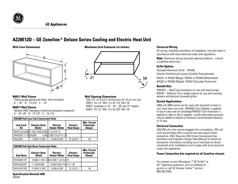 Page n°1 - Fiche technique GE AZ28E12DAC