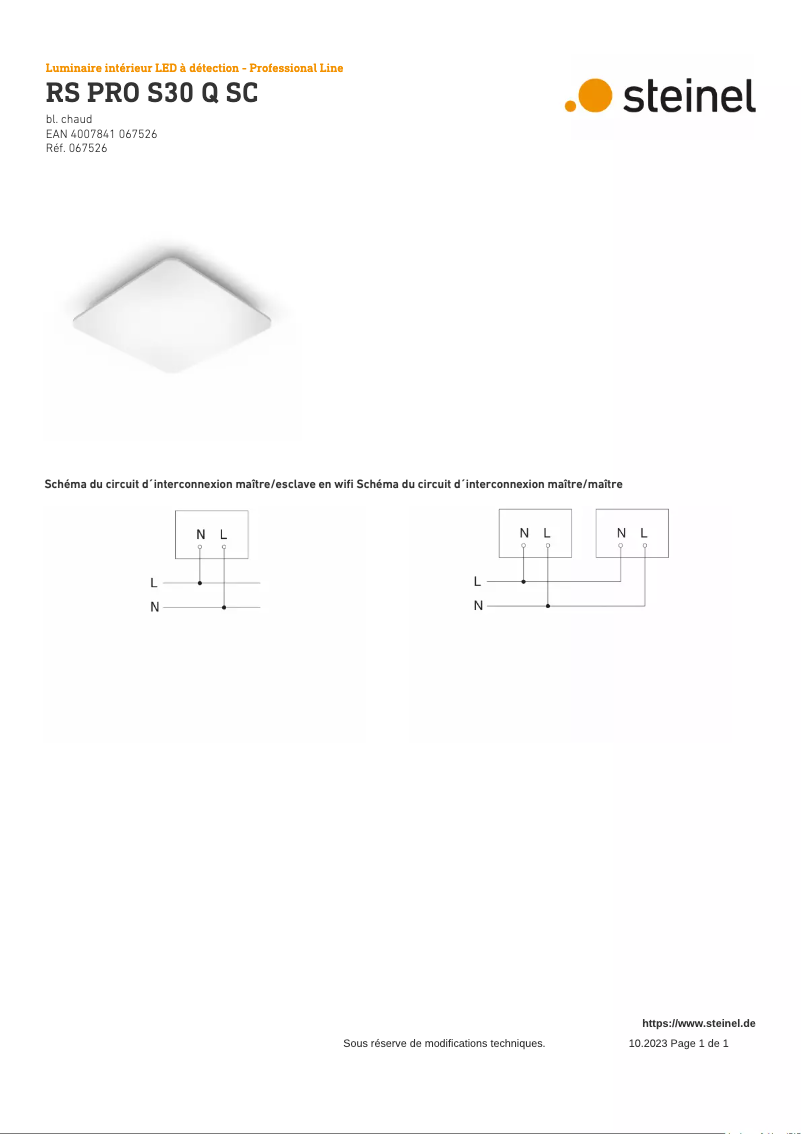 Page 1 de la notice Schéma de câblage Steinel RS PRO S30 Q SC