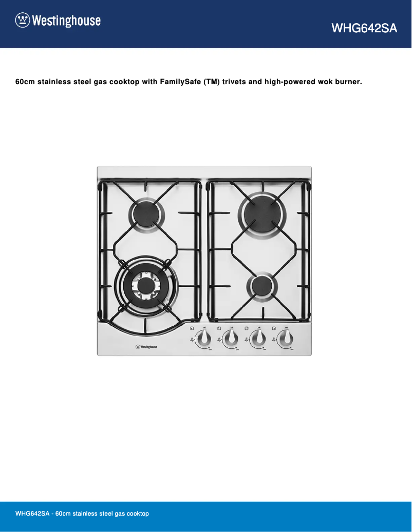 Page n°1 - Fiche technique Westinghouse WHG642SA