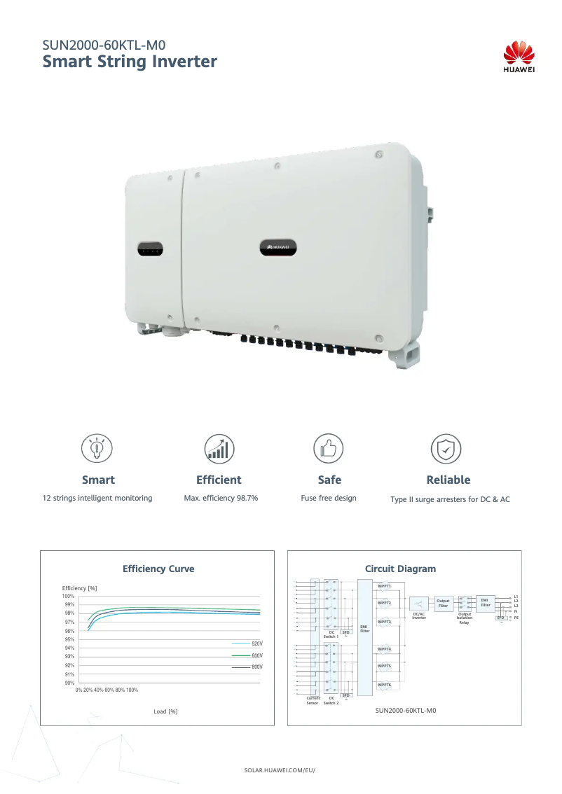 Page 1 de la notice Fiche technique Huawei SUN2000-60KTL MO