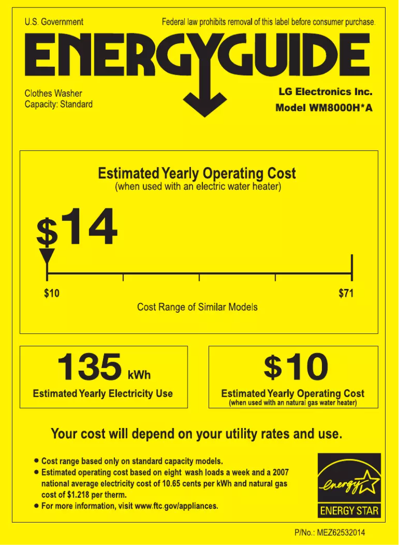 Page 1 de la notice Label énergétique LG TurboWash WM8000H