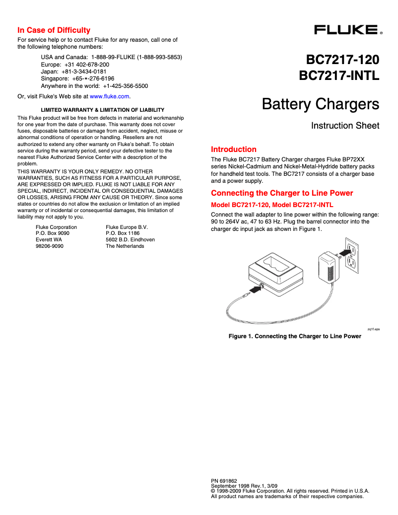 Page 1 de la notice Manuel utilisateur Fluke BC7217