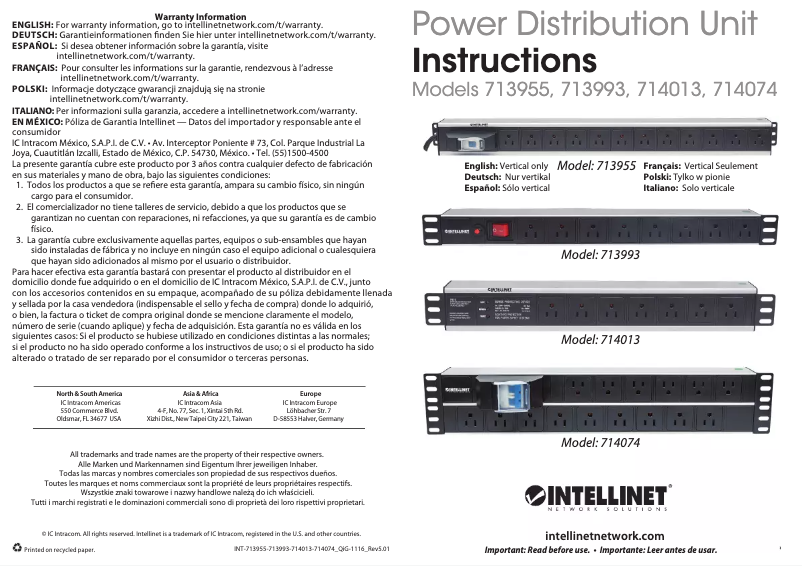 Page n°1 - Manuel utilisateur Intellinet 714013