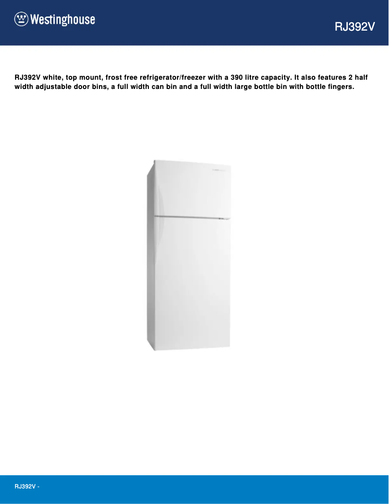 Page n°1 - Fiche technique Westinghouse RJ392V