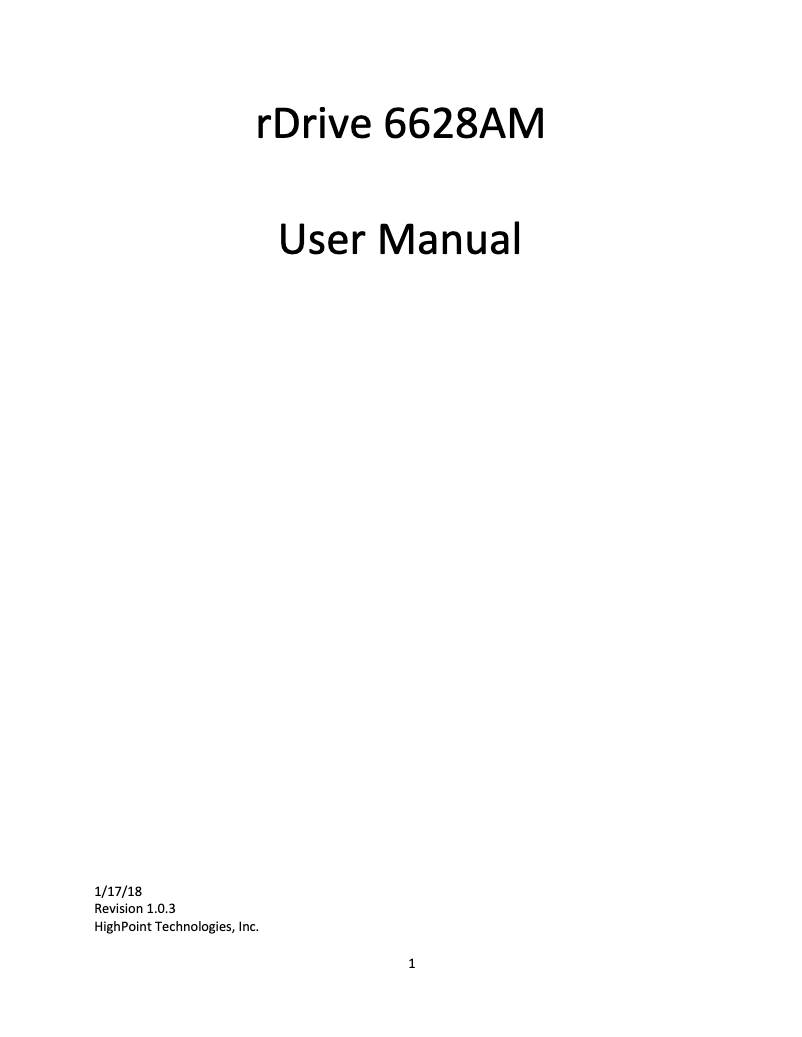 Page n°1 - Manuel utilisateur Highpoint rDrive 6628AM