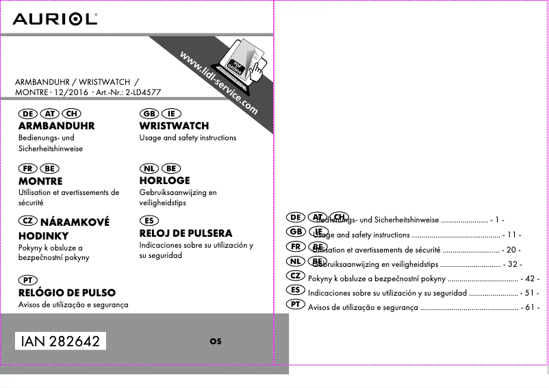 Page 1 de la notice Manuel utilisateur Auriol IAN 282642