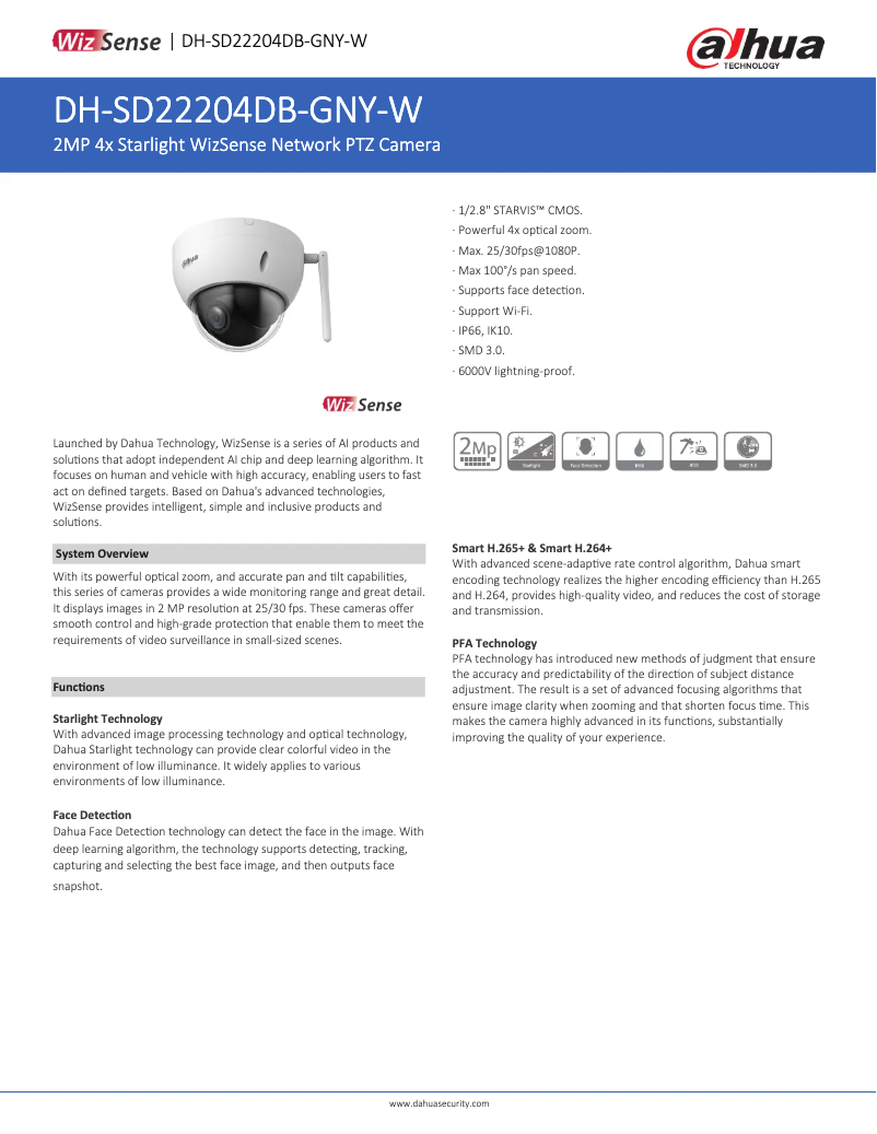 Page 1 de la notice Fiche technique Dahua Technology SD22204DB-GNY-W