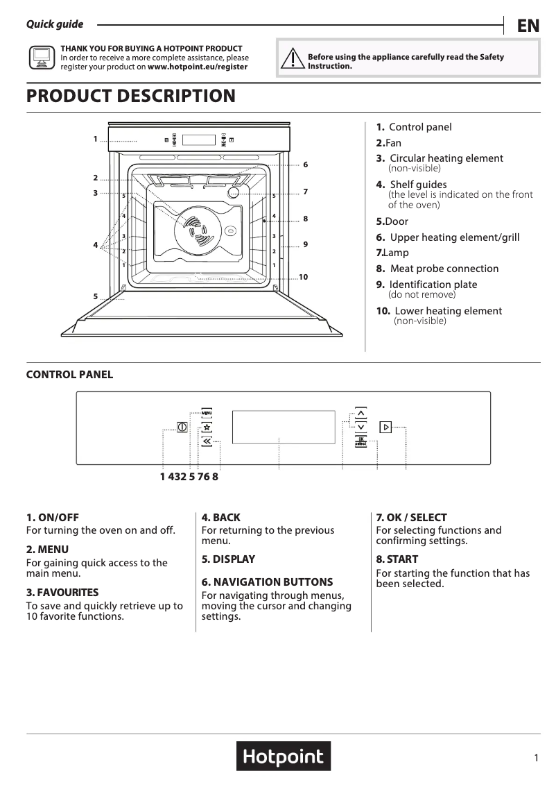 Page 1 de la notice Manuel utilisateur Hotpoint SI9 891 SP IX
