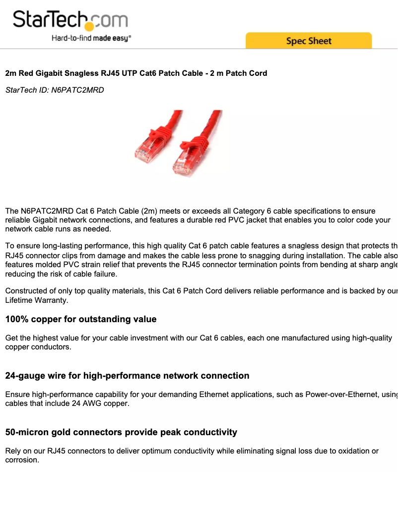 Page 1 de la notice Manuel utilisateur StarTech.com N6PATC2MRD