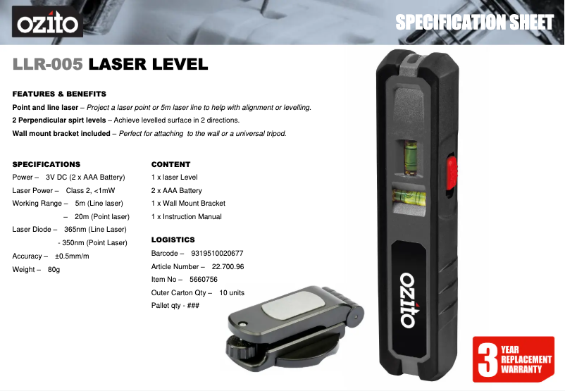 Image de la première page du manuel de l'appareil LLR-005