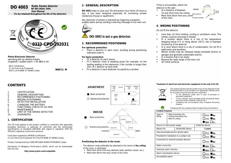Page 1 of the manual User Manual Myfox FO4003