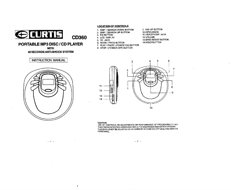 Page 1 de la notice Manuel utilisateur Curtis CD360