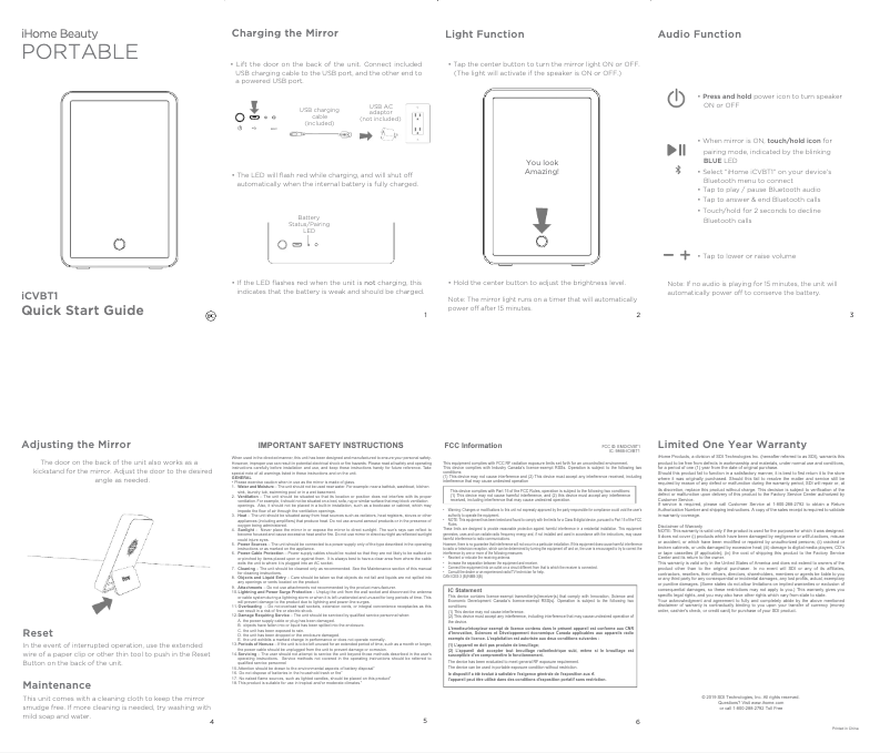 Página 1 del manual Manual de usuario iHome ICVBT1