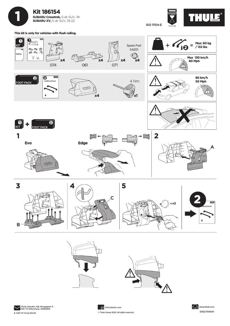 Page 1 de la notice Manuel utilisateur Thule Kit 186154