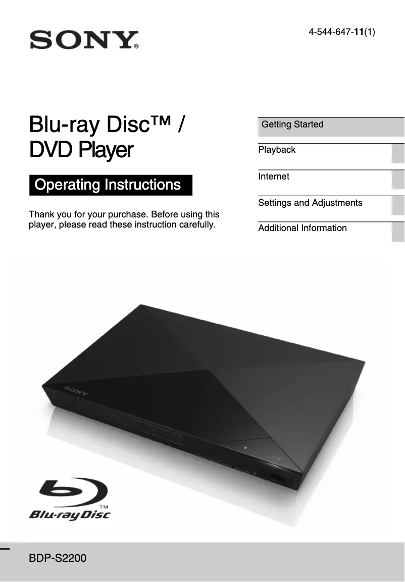 Image de la première page du manuel de l'appareil BDP-S2200