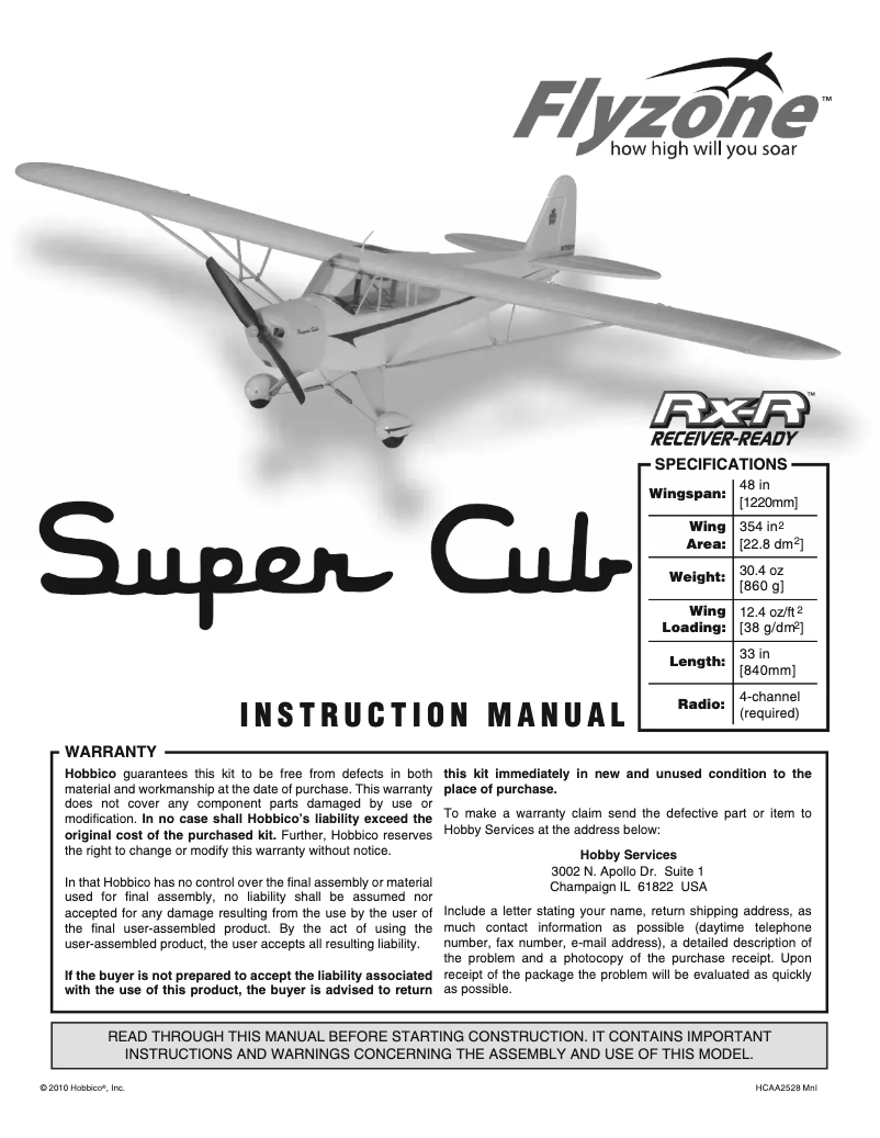 Image de la première page du manuel de l'appareil Super Cub