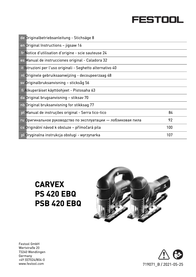 Page n°1 - Manuel utilisateur Festool CARVEX PSB 420