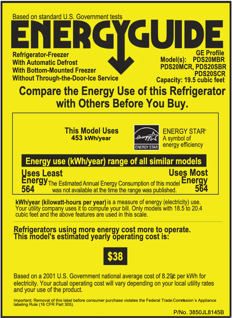 Page n°1 - Label énergétique GE Profile PDS20SCRRSS