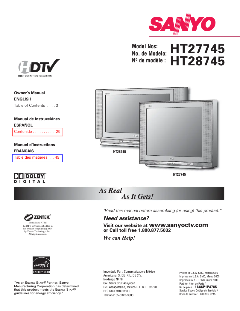 Image de la première page du manuel de l'appareil HT28745