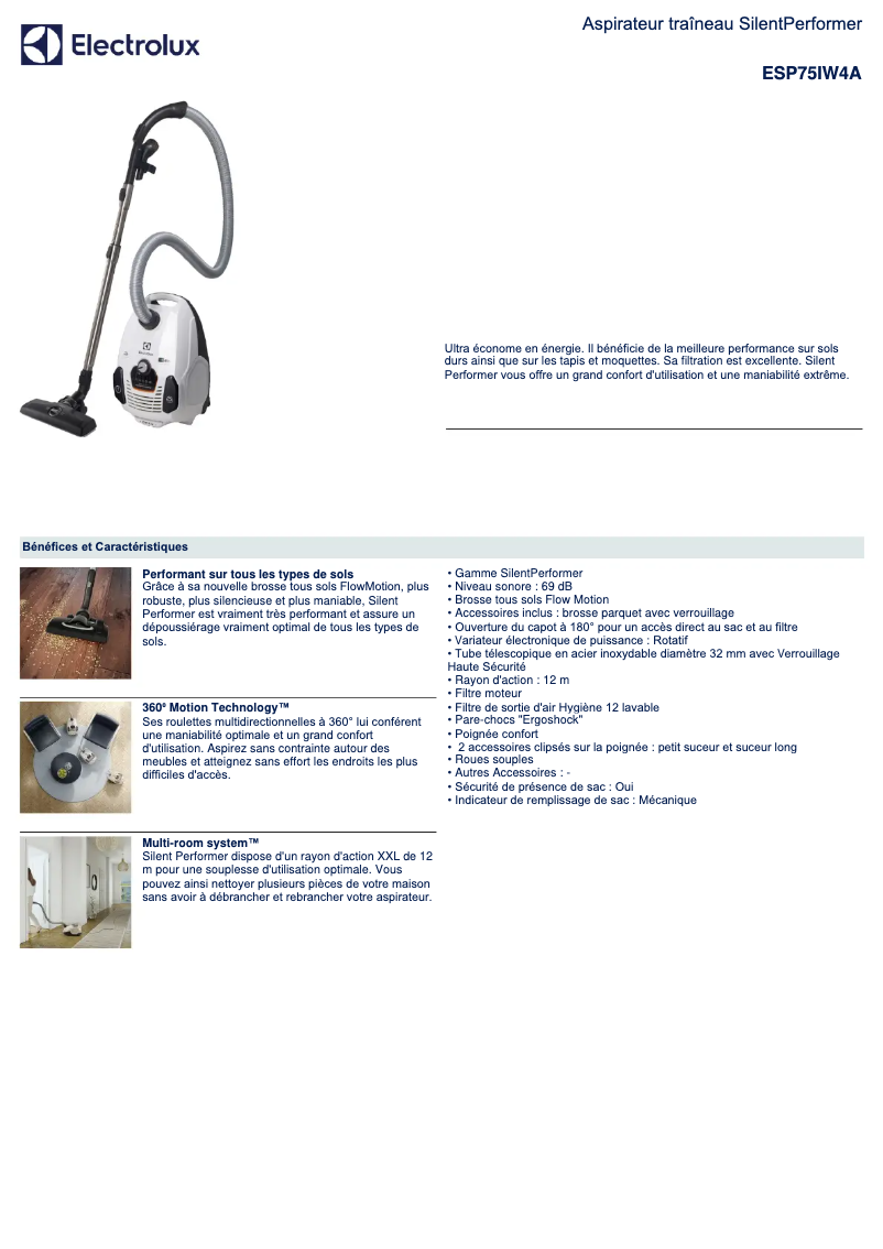 Page n°1 - Fiche technique Electrolux ESP75IW4A